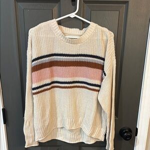 American Eagle Outfitters Cream Sweater with Pink and Brown Stripes